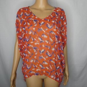 LUSH Sheer Feather Abstract Print Blouse V Neck Sm